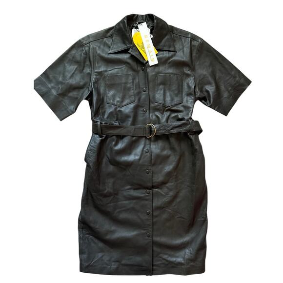 REMAIN by Birger‎ Christensen Puglia Leather Shirt Dress Tarmac Size 12 - Picture 5 of 13